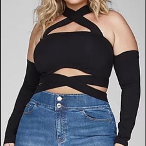 NWT tie back criss-cross detail top w/built-in long “gloves” ENDING SOON